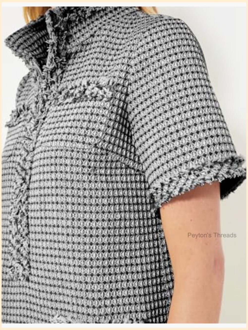 Tweed Shift Mini Dress Short Sleeve V-Neck Work Cocktail Party - Picture 4 of 7